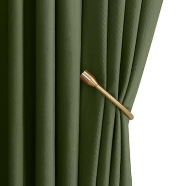 RYB HOME Green Curtains Velvet 96 inches 2 Panels Set, Back Tab & Rod Pocket Leaf Pattern Blackout Room Darking Curtains & Drapes for Nusery Bedroom Office Christmas Festival, Hunter Green - Image 1