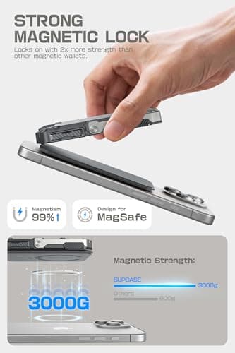SUPCASE for MagSafe Wallet with Stand, Magnetic Wallet for Men, [Hold 5 Cards] [Adjustable Stand] [RFID Blocking] Phone Stand Credit Card Holder Tripod for iPhone 17/16/15/14/13/12 Series, Silver - Image 2