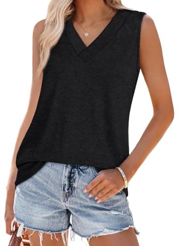 WIHOLL Tank Tops for Women Cute Summer Tops Black Tank Top Woman T Shirts Flowy Spring Tops Basic V Neck Tops Sleeveless Shirts M - Image 3