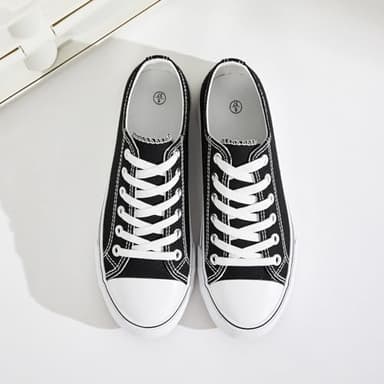 FRACORA Womens White Black Canvas Sneakers Low Top Canvas Shoes for Women Tennis Shoes(Black,US8.5) - Image 5