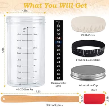 Tyniaide 40oz/1200ml Sourdough Starter Kit – Extra Thermometer Strips and Breathable Covers Included in Sourdough Starter Jar – A Perfect Sourdough Bread Starter Kit for Beginners to Expert - Image 2