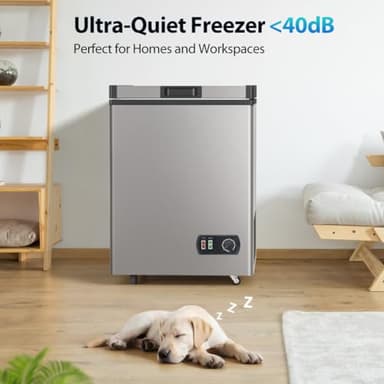 4.2 Cubic Feet Deep Chest Freezer, LifePlus Compact Freezers with 7 Adjustable Thermostat Top Open Door Freezer Compressor Cooling with Rmovable Storage Basket for Home Kitchen Office and Bar Grey - Image 5