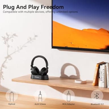 Wireless Headphones for TV Watching, TV Headphones Wireless for Seniors with Transmitter Charging Base, Over ear Bluetooth Headset No Audio Delay, HIFI Stereo, 65H Playtime, Gifts for Parents/Elderly - Image 6