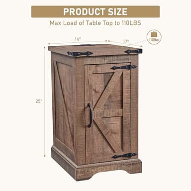 JXQTLINGMU Nightstand with Charging Station, Rectangular Farmhouse End Table with Barn Door and Adjustable Storage Shelf, 17" Deep Wood Rustic Sofa Side Table for Living Room, Bedroom, Light Brown - Image 2