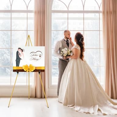 Display Artist Easel Stand - 63" Instant Tripod Collapsible Portable Floor Easel - Easy Folding Adjustable Art Poster Metal Stand for Display Show, Wedding, Painting - Gold - Image 2