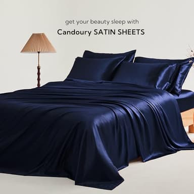 Candoury Satin Sheets Bed Set 4 Pcs, King Size Silky Bedding Set, Soft and Durable Pillowcase, Flat Sheet and Fitted Sheet, Hotel Luxury Bed Sheets Set(King, Navy Blue) - Image 7