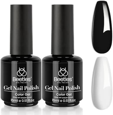 Beetles White Gel Nail Polish Black Gel Polish Kit 2 Pcs 15ml Black And White Polish French Nails Soak Off Led Nails Art Manicure Salon Diy at Home - Image 3