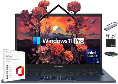 ASUS Vivobook Laptop 2025 Ultra Portable Business Computer, 14" FHD Display, 24GB RAM, 1TB Storage (512GB SSD + 500GB Ext), 6-Core Intel i3-1315U, MarxsolAccessory, Win 11 Pro, Lifetime Office 2024 - Image 1