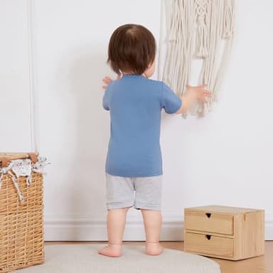 Kupretty Toddler Baby Boy Summer Clothes Letter Graphic Short Sleeve Shirt T-Shirt Tops + Casual Shorts Outfit Set (Dad's Little Dude Blue, 3-6 Months) - Image 4