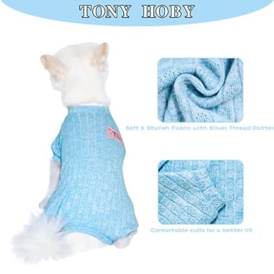 TONY HOBY Dog Pajamas, Dog Jumpsuit, 4 Legged Knitted Dogs Pajamas for Small Medium Dogs (Blue, S) - Image 4