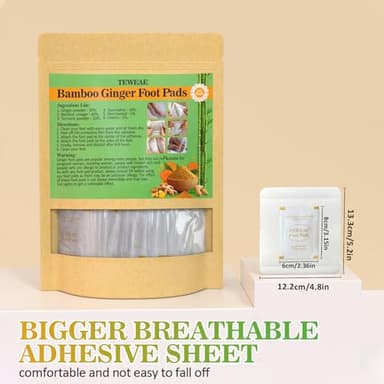 TEWEAE 122 Pads Ginger Foot Pads -with Pure Natural Turmeric & Ginger, Wormwood, Bamboo Vinegar, Bigger Adhesive Pad Ginger Foot Pads - Image 6