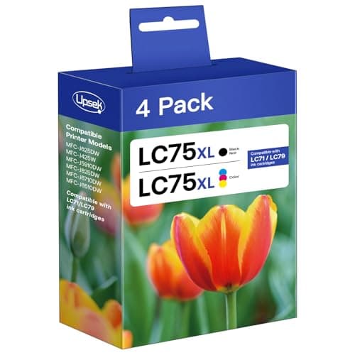 Upsek LC75 Compatible Ink Cartridge Replacement for Brother LC75/ LC71/ LC79 Ink Cartridge, Use with MFC-J625DW, MFC-J425W, MFC-J6910DW, MFC-J5910DW, MFC-J825DW, (Black, Cyan, Magenta, Yellow) - Image 1