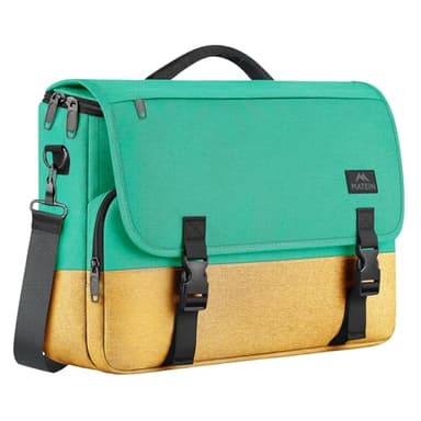 MATEIN School Bag, 15.6 inch Messenger Bag Lightweight Men's Laptop Briefcase with Adjustable Shoulder Strap, Water Resistant Crossbody Satchel Computer Case for College Work, Yellow & Green - Image 9