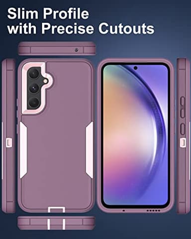 Dahkoiz Samsung Galaxy A54 5G Case, with Glass Screen Protector, Dust-Proof Port Cover, Magnetic Car Mount Support, Full Body Silicone Rubber Protection Phone Case for A54 6.4-Inch, Pink/Purple - Image 2