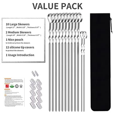 Skewers - 17" Kabob Skewers for Grilling, Metal Sticks for Kabobs Stainless Steel Flat Long Shish Kebab Reusable Grill BBQ Barbecue Sticks for Meat Chicken Vegetable, 12 Pack Bonus 14 Inch - Image 6