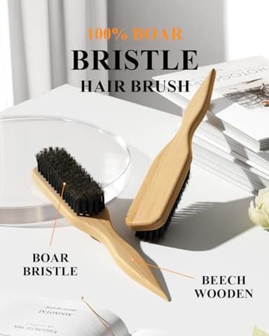 Slick Back Hair Brush for Smoothing Edge Frizz, Tame Flyaways, Sleek Ponytails, Buns - Boar Bristle Hair Brush for Fine/Medium Women & Men Hair, Styling Accessories for Girls & Kids - Image 2