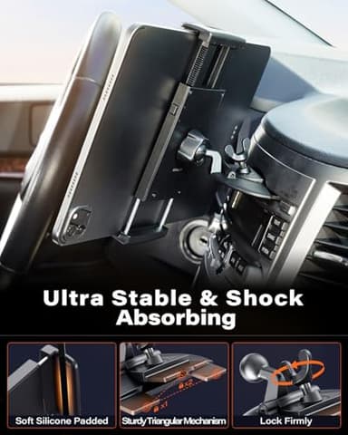 APPS2Car for Sturdy iPad Holder for Car CD Slot Tablet Mount, 2-in-1 Universal 4.7-11" Holder for iPad Pro 11 Air Mini, iPhone, Galaxy Z Fold, Adjustable 360° Rotation, Road Trip Essentials - Image 2