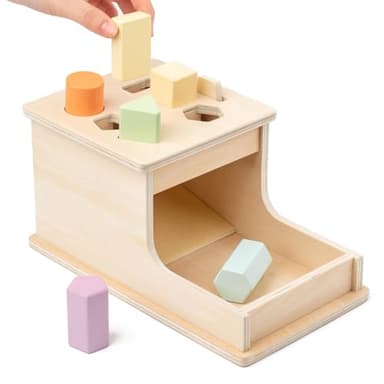 Busy edition Montessori Toys for Babies 6-12 Months Developmental, Object Permanence Box with 6 Blocks, Wooden Baby Toys for Infants Toddlers, Ball Drop Toy - Image 1