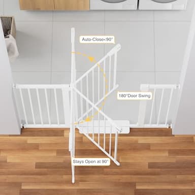 Cumbor 29.7-54.2" Wide Baby Gate for Stairs, Mom's Choice Awards Winner-Self Closing Dog Gate Indoor for Doorways, No Drilling Pressure Mounted Pet Gates for Kids, Easy Walk Through Safety Gate, White - Image 5