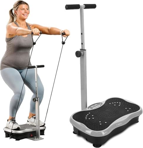 Lifepro TrimLite Vibration Plate Exercise Machine with Handlebars – Whole Body Vibration Platform for Lymphatic Drainage & Weight Loss – 99 Speed Levels, Bluetooth Speaker, Resistance Bands & Remote - Image 1