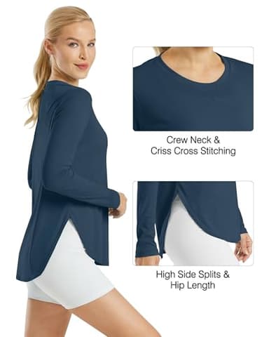 G4Free Women's Long Sleeve UV Shirts UPF 50+ Hiking Running Lightweight Athletic T-Shirt for Workout Gym(Navy,XL) - Image 4