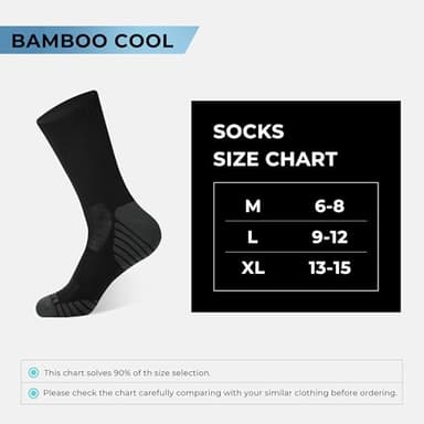 BAMBOO COOL Men's Crew Socks Athletic Running Sports Socks, Cushioned Moisture Wicking, Breathable Arch Support 6 Pack Black - Image 6