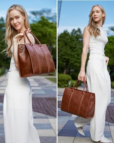 LOVEVOOK Laptop Tote Bag for Women, Vintage Leather Work Bags 17 inch Laptop Bag, Waterproof Professional Computer Bag Business Office Briefcase Large Shoulder Bag Handbag, Brown - Image 2