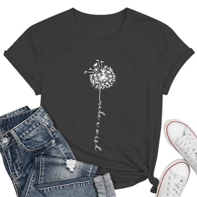 Dandelion Shirt for Women - Cute Wildflower Short Sleeved Tops, Summer Flower T-Shirt for Leisure & Outdoor Casual Wear - Image 2
