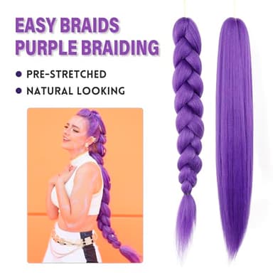 Purple Pre-stretched Braiding Hair Extension for Braids Yaki Synthetic Crochet Braiding Twist Hair Halloween Costume Cosplay (Purple, 24 Inch) - Image 6