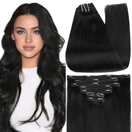 Full Shine Black Clip in Hair Extensions 24 Inch Remy Hair Extensions Clip ins Human Hair Jet Black Natural Hair Clip in Extensions for Long Hair 7 Pieces 120 G - Image 1