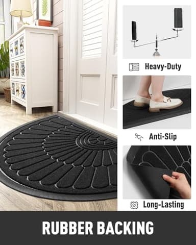 tchdio Door Mat Outdoor Indoor Entrance Doormat-Semicircular Durable Rubber Non Slip Front Door Mat for Outside Inside Entry Entryway Dirt Trapper WelcomeMat for Muddy Paws and Shoes-Black 17”x30” - Image 3