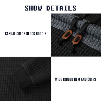Qichic Mens Casual Pullover Hoodies Long Sleeve Hooded Sweatshirts Black XL - Image 5