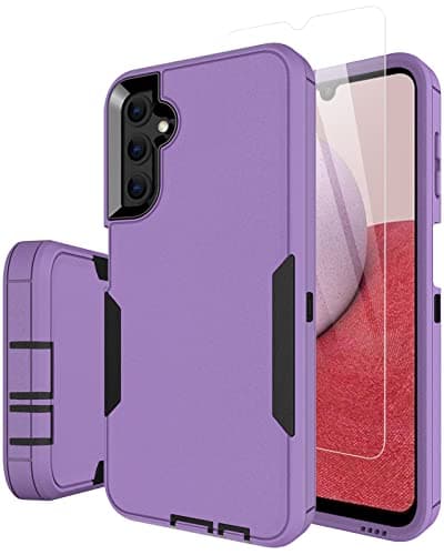 Dahkoiz for Samsung Galaxy A14 5G Case, with Tempered Glass Screen Protector and Dust-Proof Port Cover, Full Body Protection Rubber Cover Phone Case for Samsung Galaxy A14 5G, Black/Purple - Image 1