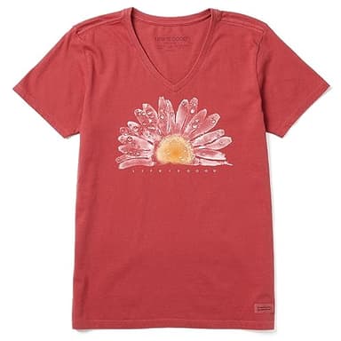 Life is Good. Women's Crusher Vee Watercolor Daisy, Faded Red - Image 1