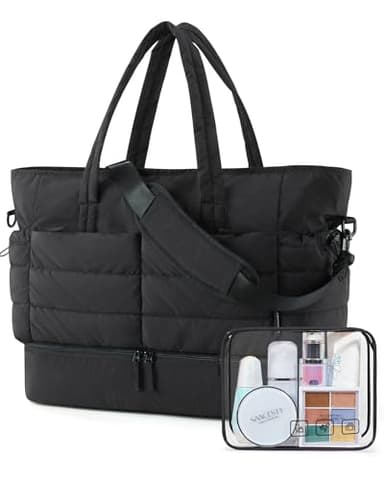 BAGSMART Large Travel Duffel Bag with Shoe Compartment, Puffer Carry-On Gym Weekender Bag for Women, Charcoal - Image 7