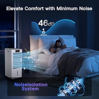 WICOLO Windowless Portable Air Conditioners, Evaporative Air Cooler w/3 Modes & 3 Speeds, 12H Timer for Smart Auto-off, 2-Gal Tank for 20H Cooling,16FT Remote,No Hose Needed,46db Swamp Cooler - Image 4
