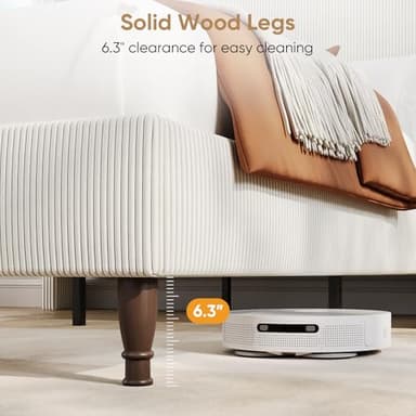 Queen Bed Frame with Tall Headboard, 55.3" Upholstered Platform Bed Frame with LED Lights & Charging Station, Elegant Corduroy Bed Frames/Wingback Headboard, No Box Spring Needed,Easy Assembly, Cream - Image 8
