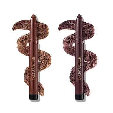 LAURA GELLER NEW YORK Kajal Longwear Kohl Eyeliner Pencil Duo - Dark Brown & Smoky Amethyst - Caffeine and Vitamin E - Smooth & Blendable Liner - Built-In Sharpener - Image 1