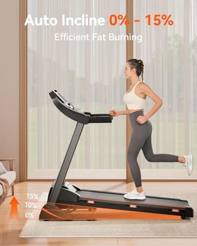 RENESTAR Treadmills for Home, Treadmill with 0-15% Auto Incline, 3HP Folding Treadmills for Running Walking with 300LBS Weight Capacity, Incline Treadmill Equipped with Bluetooth & Pulse Monitor - Image 2