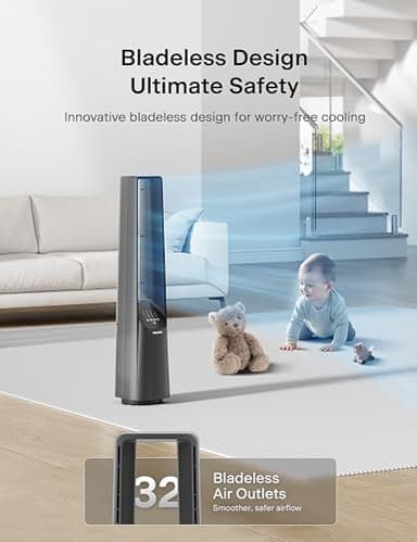 PELONIS 40" Bladeless Tower Fan with Powerful Airflow, Ultra-Quiet DC Motor (22 dB), 6 Speeds, 4 Modes, Remote Control, 7-Hour Timer, 90° Oscillation, Safe Design for Bedroom, Home, Office - Image 8