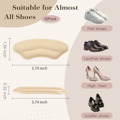 8 Pairs Heel Pads for Shoes Heel Grips Liner, Soft Heel Cushion Pads Heel Inserts for Shoes Too Big Women Men, Anti-Slip Fillers Heel Protectors for Blisters, Friction & Heel Pain, Beige and Black - Image 2