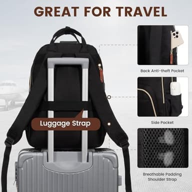 LOVEVOOK Laptop Backpack for Women, Unisex Travel Anti-theft Bag, Business Work Computer Backpacks Purse College Backpack for Men, Casual Hiking Daypack with Lock, 15.6 Inch, Black - Image 3