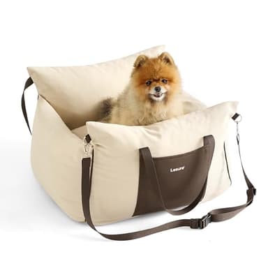 Lesure Small Dog Car Seat for Small Dogs - Dog Booster Seat for Car with Waterproof Bottom, Clip-On Safety Leash and Thickened Memory Foam Filling, Pet Carseat Puppy Travel Carrier Bed, Beige - Image 7