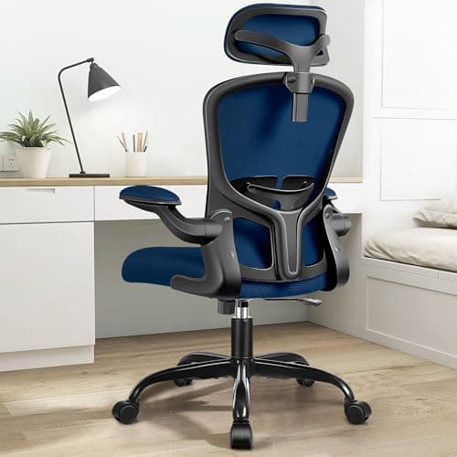 FelixKing Ergonomic Office Desk Chair with Headrest, Wheels, Adjustable Lumbar Support and Height, Swivel Comfy Task Chair with Flip-up Armrests, Ergo Mesh Backrest for Working (Navy) - Image 1