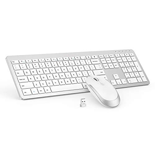 Wireless Keyboard and Mouse Combo - Full Size Slim Thin Wireless Keyboard Mouse with Numeric Keypad 2.4G Stable Connection Adjustable DPI (White & Silver) - Image 1
