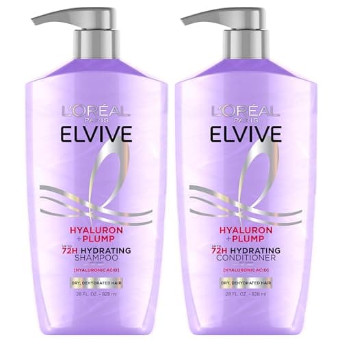 L'Oreal Paris Elvive Hyaluron Plump Shampoo and Conditioner Set for Dehydrated, Dry Hair with Hyaluronic Acid Care Complex, 1 Kit (2 Products) - Image 1