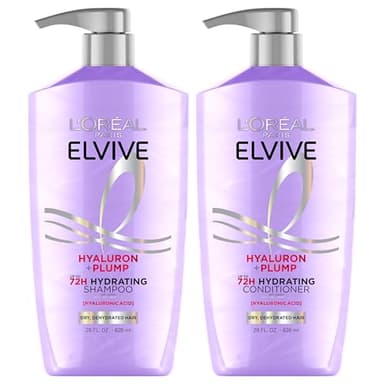 L'Oreal Paris Elvive Hyaluron Plump Shampoo and Conditioner Set for Dehydrated, Dry Hair with Hyaluronic Acid Care Complex, 1 Kit (2 Products) - Image 1