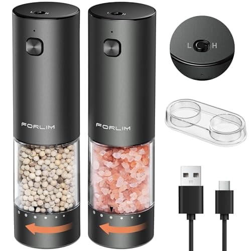 FORLIM 2-Speed ​​Electric Salt And Pepper Grinder Set, External Rotation To Adjust Coarseness, Rechargeable Aluminum Alloy Pepper Mill With Base, One-Button Automatic Grinding, Washable Container - Image 1