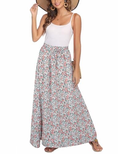 Bluetime Women Flowy Long Skirts Summer Beach Pleated Elastic High Waisted Casual Maxi Skirts (XL, Floral34) - Image 4