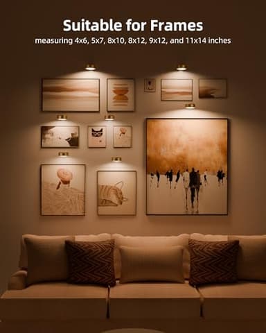EZVALO Picture Lights for Wall with Charging Station, Rechargeable Battery Magnetic Poster Lights with 3 Color Temps & 12 RGB, Remote Dimmable Timer Light, Wall Decor Light for Art Display (6 Pack) - Image 6